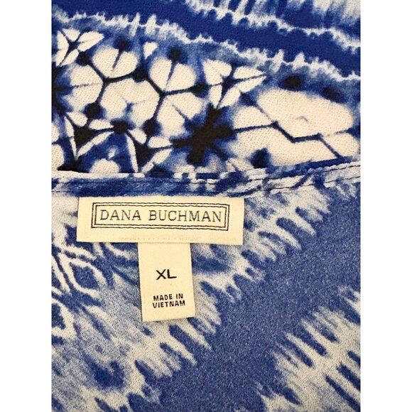 Blue & White Sleeveless Dana Buchman Women's Top XL Geometric Asymmetrical Hem - Picture 5 of 5